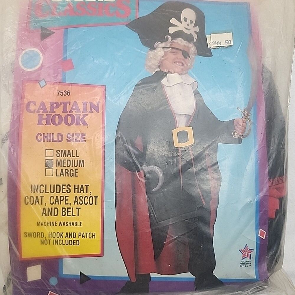Costume Captain Hook Kid Medium Collegeville Coat, Hat, Cape, Ascot, Belt NEW